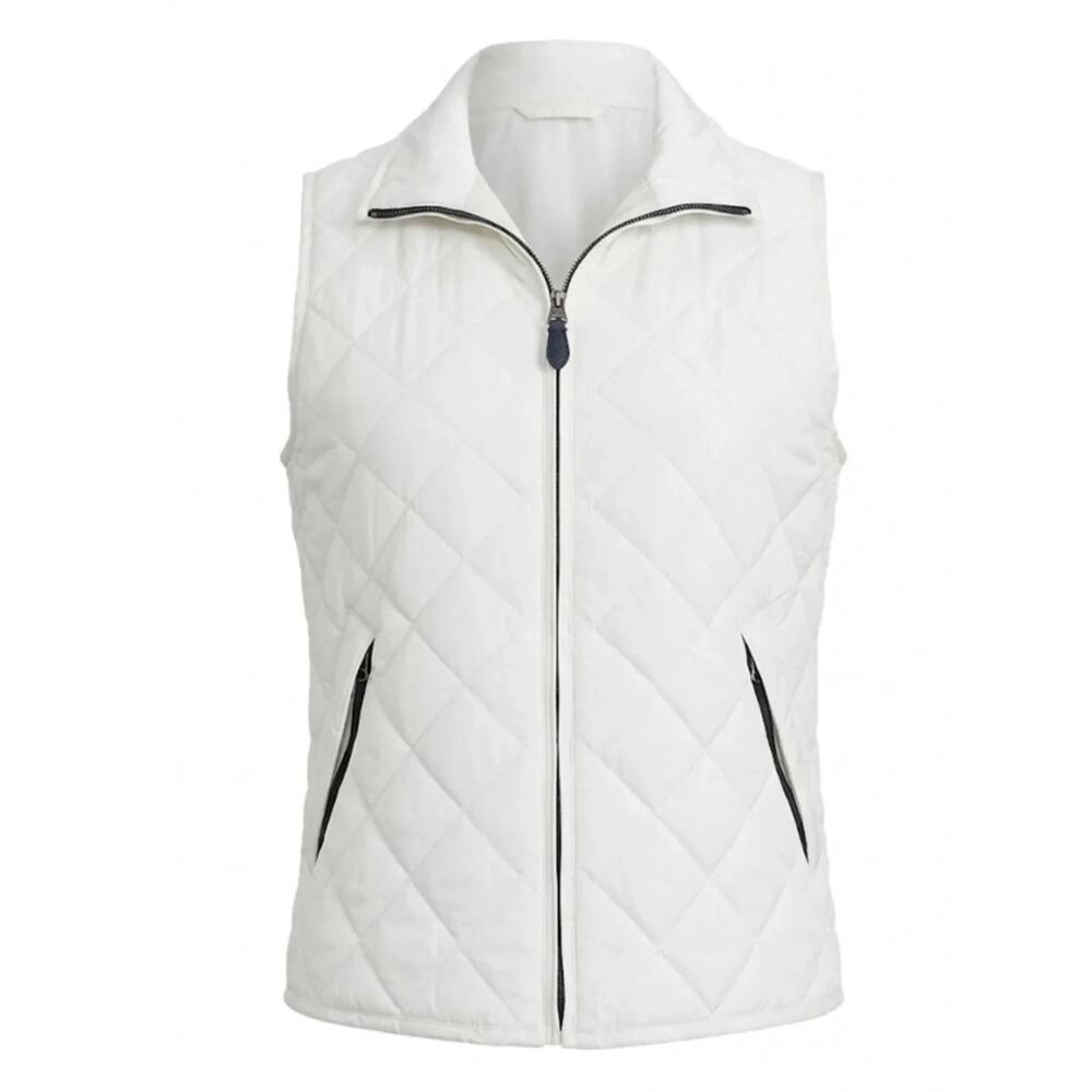 Ralph Lauren Blue Label Ivory White Vest Zip Up Sleeveless Quilt Logo Jacket M